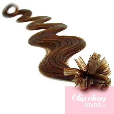 24 inch (60cm) Nail tip / U tip human hair pre bonded extensions wavy - medium light brown