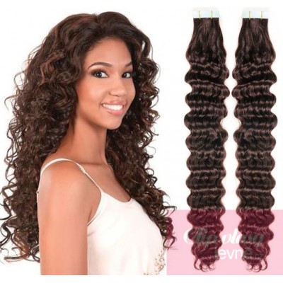 24 inch (60cm) Tape IN human REMY hair curly - dark brown